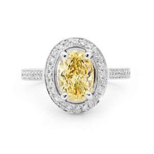 Light Yellow Diamond ring with Halo by Stelios Jewellers in Perth