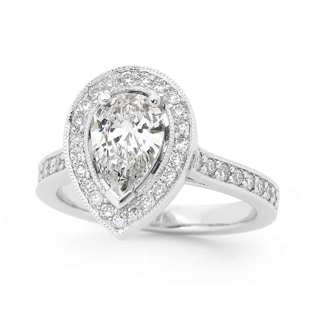 Pear shaped diamond Halo ring by Stelios Jewellers in Perth