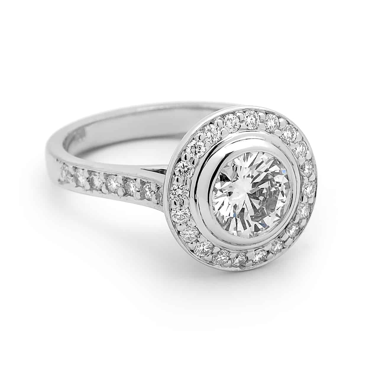 Riley bezel set solitaire engagement ring with halo polished finish – CLIQ  Jewelry