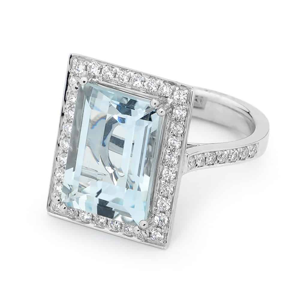 Aquamarine Diamond halo ring by Stelios Jewellers in Perth