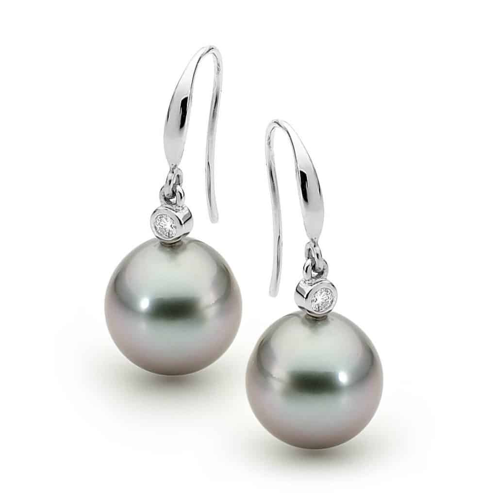 Black Tahitian Pearl and Diamond Drop Earrings - Stelios Jewellers