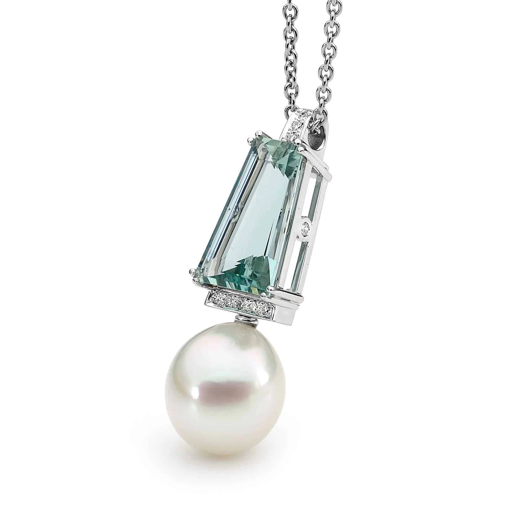Aquamarine, Diamond and Australian South Sea Pearl Pendant