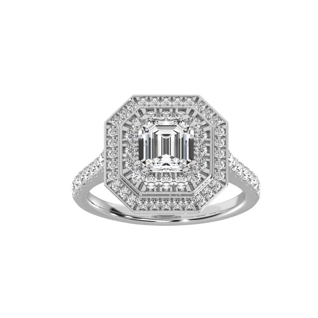 Emerald Cut Diamond Ring with a Double Halo